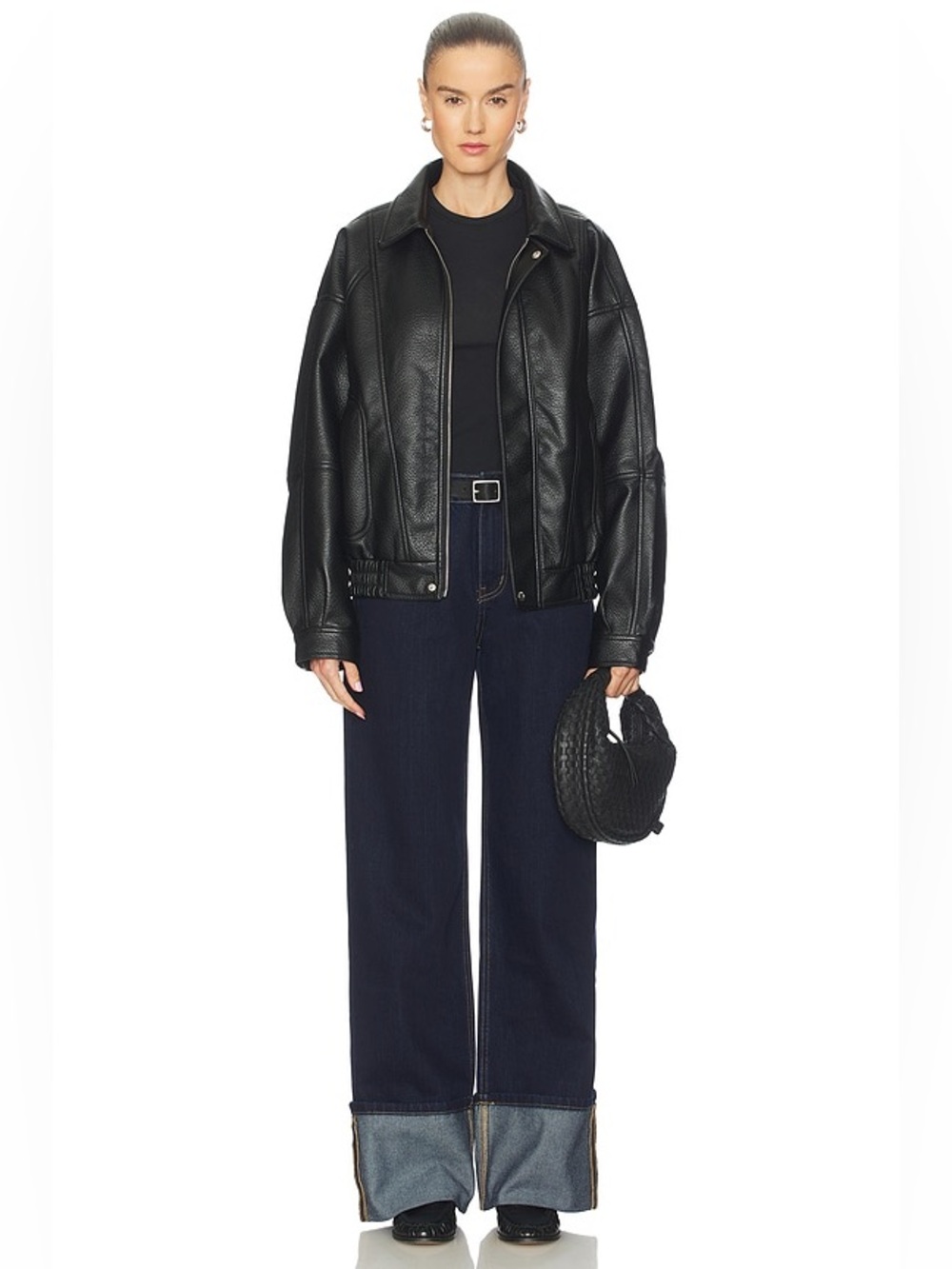 SUPERDOWN • NWT Misa Cuffed Jean in Dark Blue Wash size 25 wide leg high rise